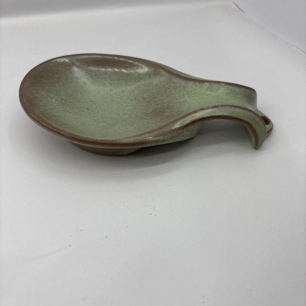 Vtg Frankoma Pottery PlainsmanPrairie Green Spoon Rest Oklahoma MCM 4Y